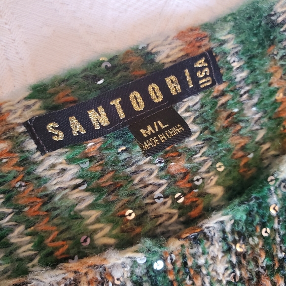 EUC Santoori Green & Tan Sequin Oversized Sweater - Picture 8 of 10